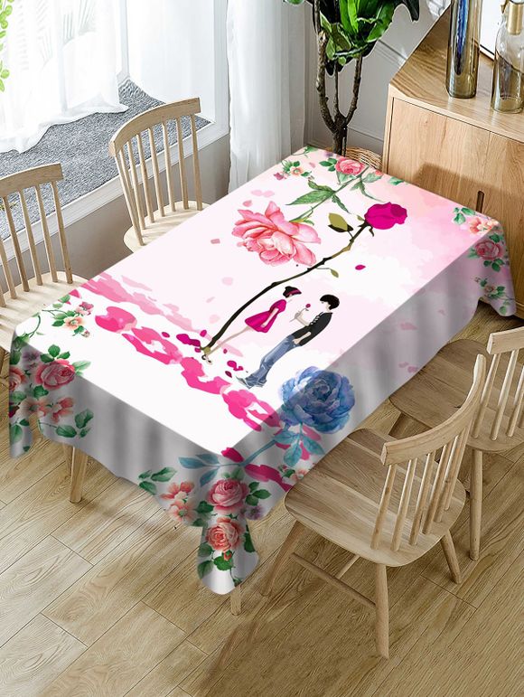 Nappe de Table Imperméable à Imprimé Amoureux et Fleurs pour la Saint-Valentin - multicolor W60 X L84 INCH
