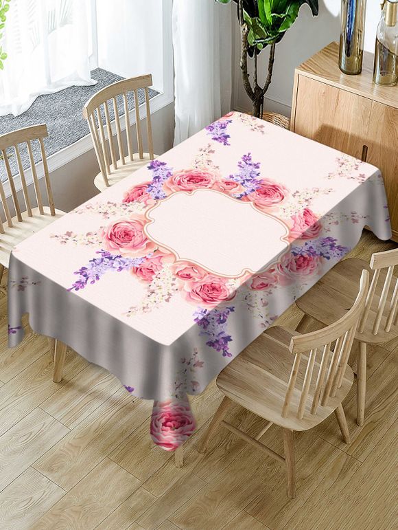 Nappe de Table Imperméable à Imprimé Fleurs pour la Saint-Valentin - multicolor W60 X L84 INCH