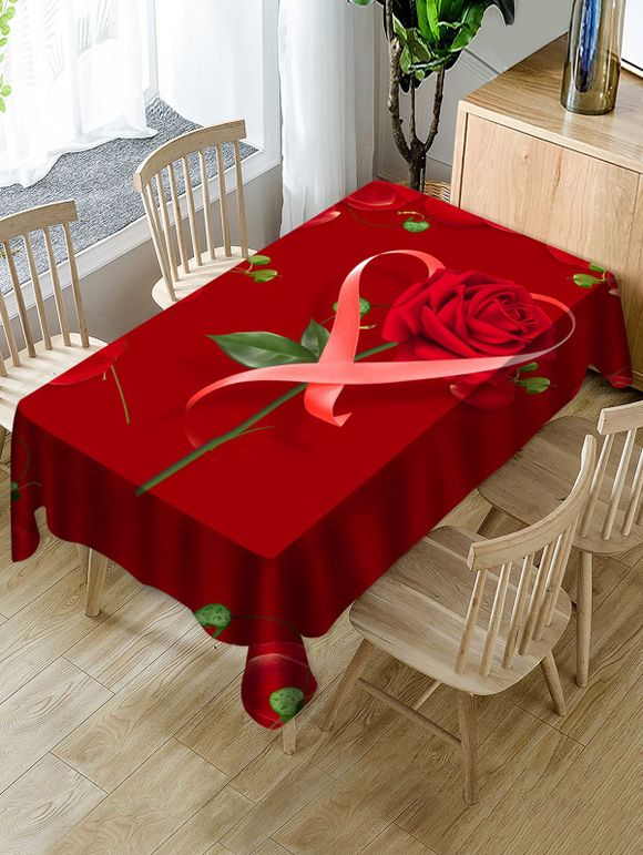 Nappe de Table Imperméable à Imprimé Rose et Cœur pour la Saint-Valentin - multicolor W54 X L72 INCH