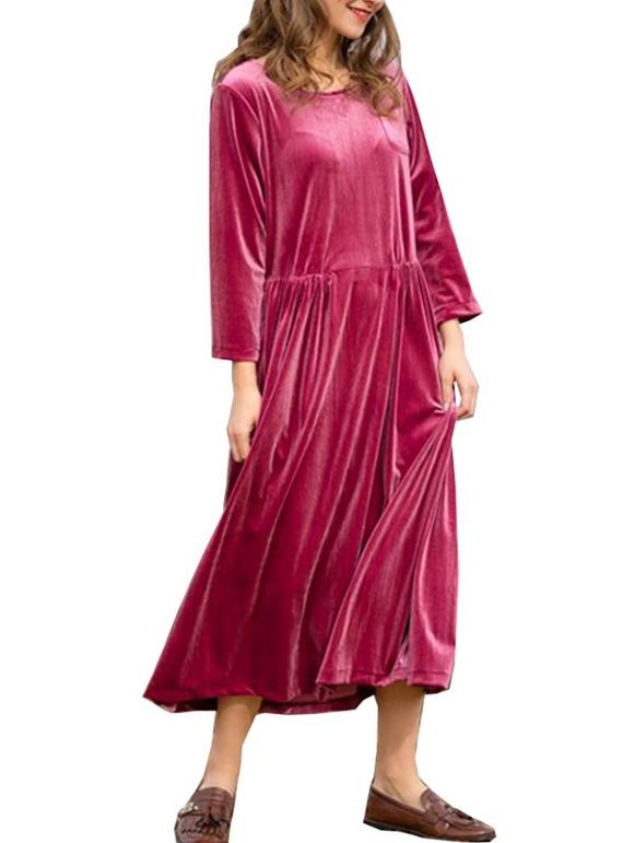 Robe à manches longues en velours doré à col rond et à manches longues pour femmes FC428 - Rouge Vineux XL