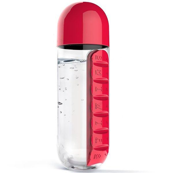 

Portable Two-in-one Outdoor Carrying Water Bottle Pill Cup, Lava red