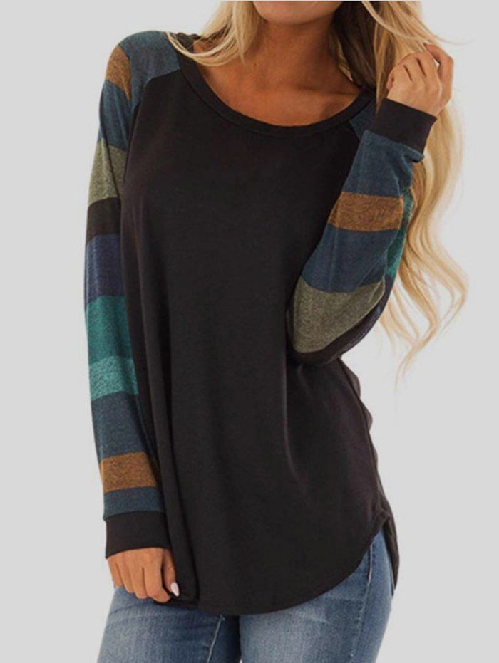 

Women T-shirt Round Neck Pullover Long Sleeve, Black