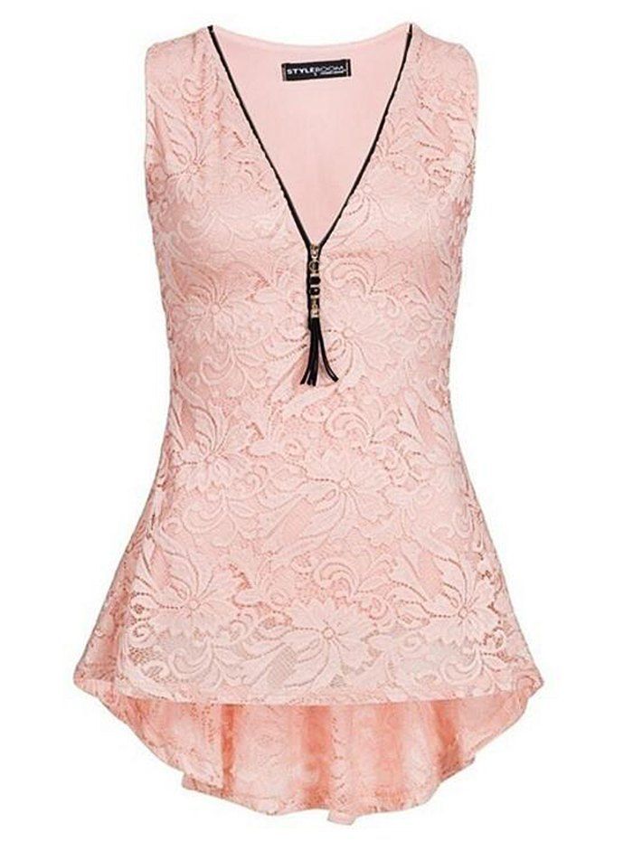 

Sleeveless Lace Zip Vest Top, Apricot