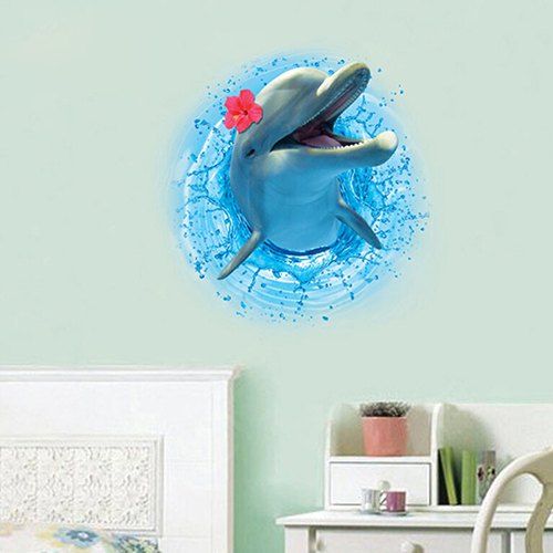 Autocollant mural 3D en PVC avec dauphin - multicolor A 
