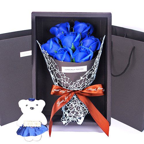 Boîte de Fleurs de Savon pour Cadeau Créatif de Saint-Valentin - Bleu 