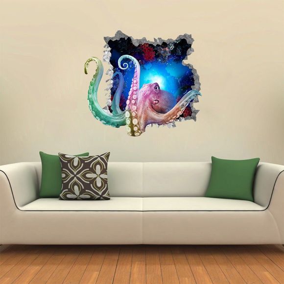 Sticker mural couleur créative Octopus 3D - multicolor 