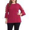 T-shirt Croisé à Manches Evasées de Grande Taille - Rouge Rose 2X
