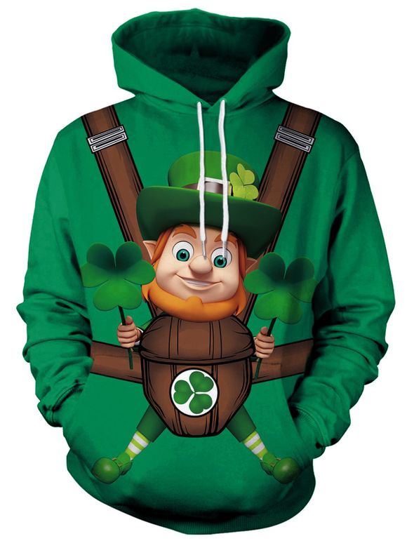 Sweat à capuche imprimé de bandes dessinées 3D - Vert Forêt Moyen 2XL
