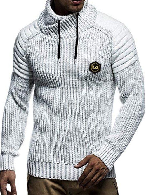 Applique Drawstring Pullover Sweater - WHITE L