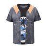 T-shirt 3D Veste en Faux Denim Imprimé à Manches Courtes - Cuirassé Gris XL