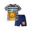 19F124E Costume rayé motif lion à manches courtes en deux pièces pour garçon - multicolor A 9 - 12 MONTHS