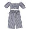 FT1253 Pantalon à lacets en mousseline à rayures pour filles - Bleu gris 5-6YEARS