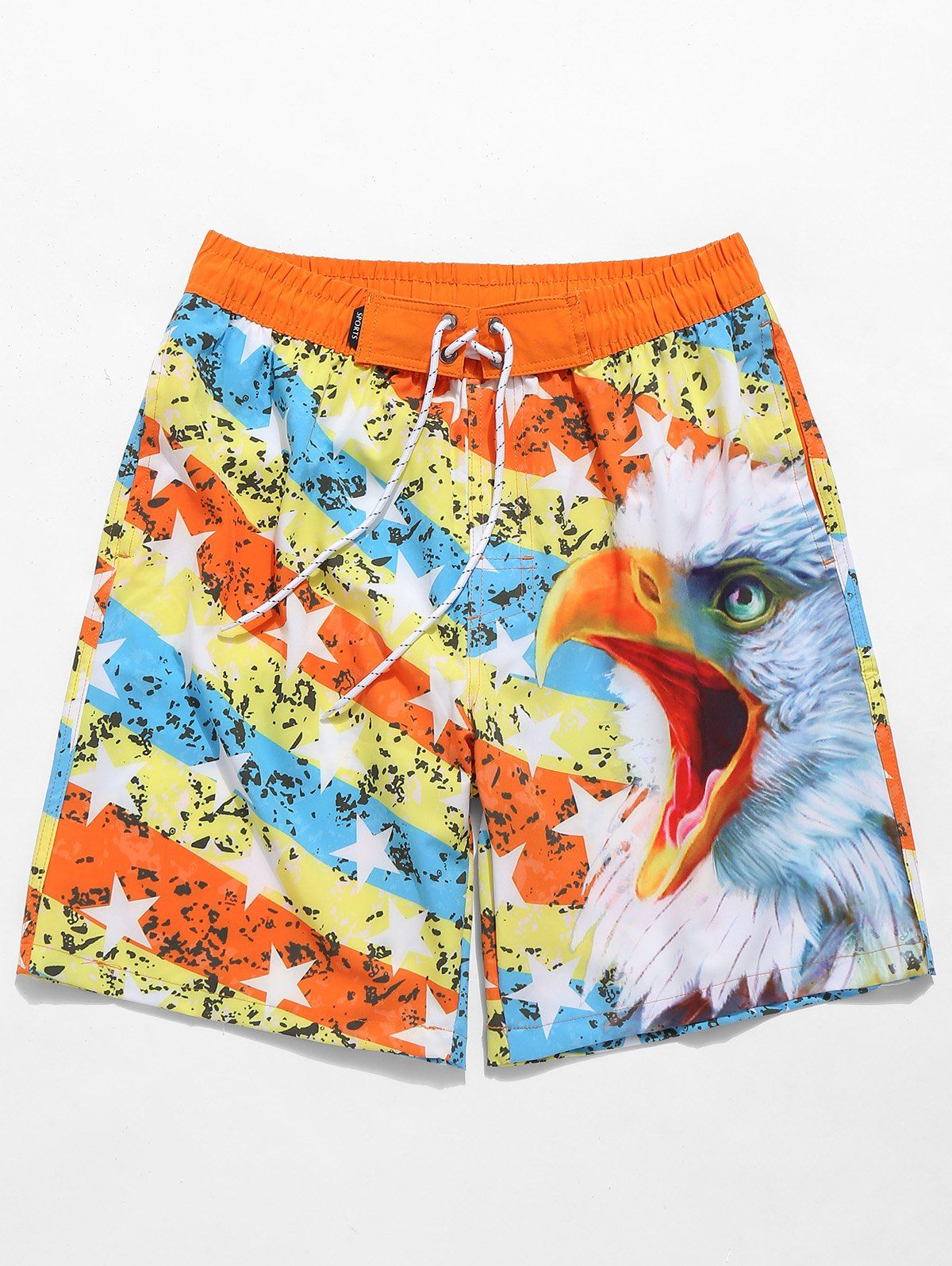 

American Flag Print Drawstring Beach Shorts, Orange