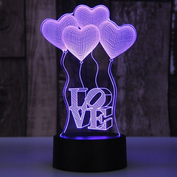 Petite Lampe de Table LED Colorée USB Alimentation Créative 3D Cadeau de Ballon d'Amour - multicolor A 