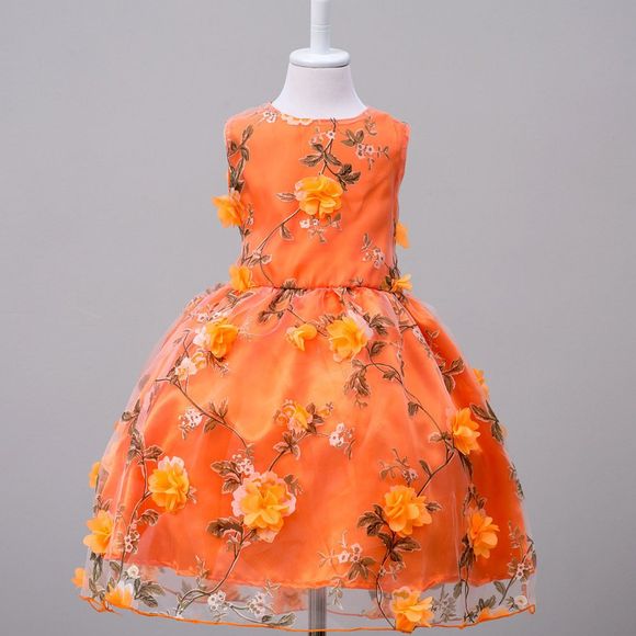 Robe de princesse sans manches en maille à fleurs - Orange 8 - 9 YEARS