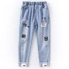 KH0012 Jeans trou de printemps pour filles portant des pantalons à la mode - Bleu Toile de Jean 10-11YEARS（150）