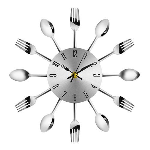 Horloge Murale de Cuisine en Métal en Acier Inoxydable - Argent 