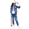 KH0058 Ensemble d'impression de costume en jean pour chat - Bleu Toile de Jean 7 - 8 YEARS