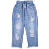 KH0118 Jeans à jambe large et trou de pompon pour fille - Bleu de Soie 7-8YEARS（130）