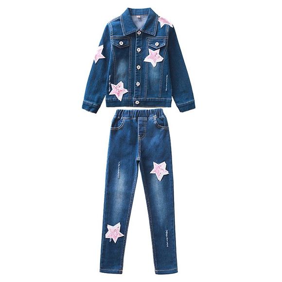 KH0082 Costume pour fille en paillettes avec sequins et étoile à cinq branches - Bleu Myrtille 12-13YEARS（160）