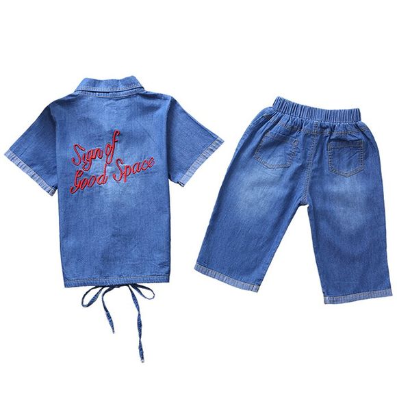 KH0200 Pantalon T-shirt d'été pour garçon en deux pièces à la mode - Bleu de Soie 9-10YEARS（140）