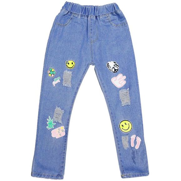 KH0138 Jeans Smiley Feet Jeans Pantalon Enfant - Bleu de Soie 140CM ( 9 - 10 YEARS OLD )