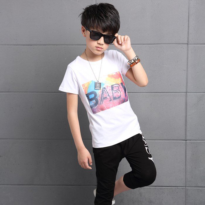 KH0144 Boy's Personality Fashion Top Pants Two-piece