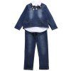 KH0173 collier de pantalon de manteau de denim de mode simple de filles en trois pièces - Bleu Lapis 5-6YEARS（120）