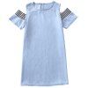 KH0285 Robe en jean à rayures et épaules dénudées pour filles - Bleu de Soie 9-10YEARS