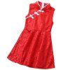 KH0286 Robe de Cheongsam de Style Chinois pour Fille, Style Retro Summer - Rouge 10-11YEARS