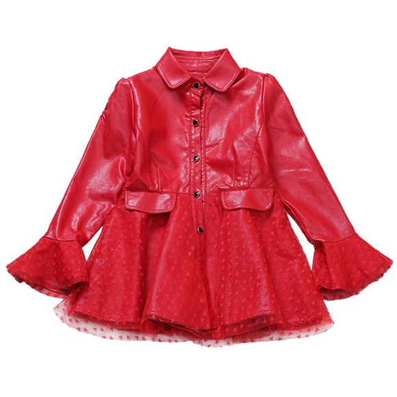 Veste longue en cuir pour filles - Rouge 4-5YEARS（110）