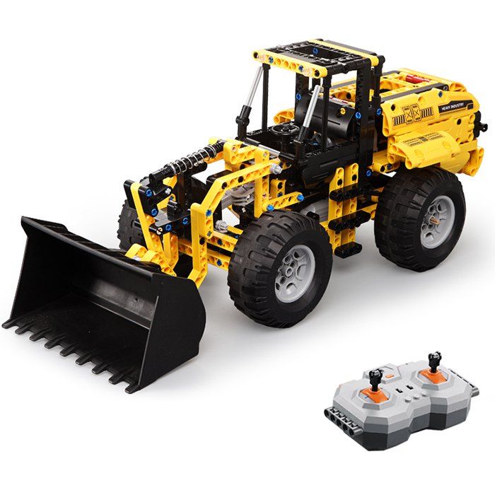 

CaDA Building Block Remote Control Crawler Excavator Big Crane Mixer Truck Bulldozer Boy Spelling Toy, Yellow