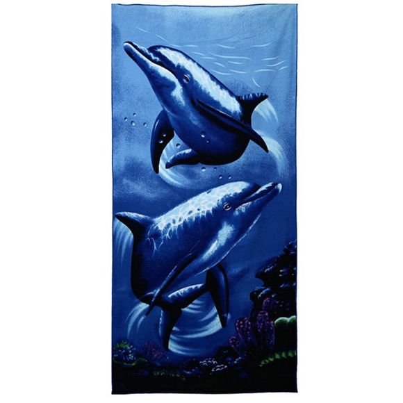 Serviette de plage imprimée Active en microfibre pour le bain, cadeau Dolphin - Bleu Cobalt 150*70CM
