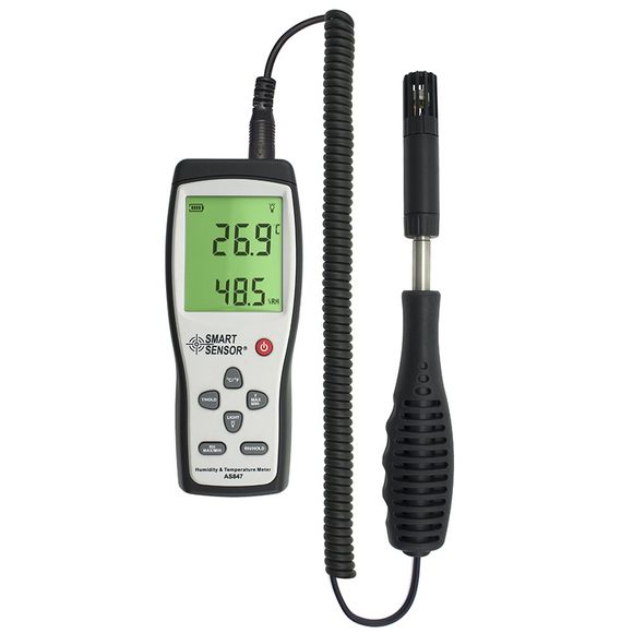 AS847 GJ00160 - appareil de contrôle portatif d'hygromètre de thermomètre de haute précision de catégorie industrielle 00B - Noir 