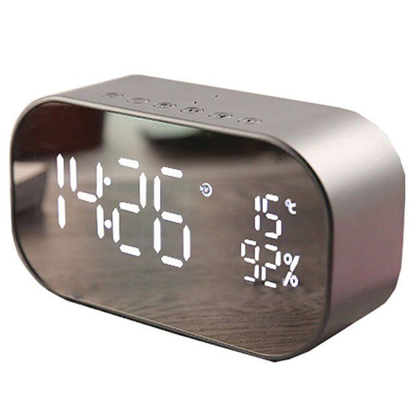 

PTH - 305 Wireless Bluetooth Mirror Desktop Alarm Clock, Platinum
