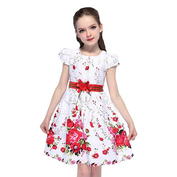 KH0249 Robe à fleurs d'été pour filles - Blanc 5-6YEARS(120)