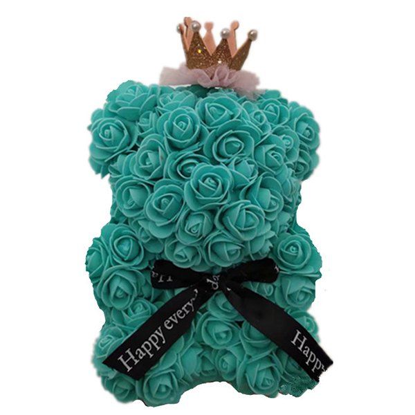 

Mini Cute Crown PE Rose Bear Romantic Valentine Day Decoration, Macaw blue green