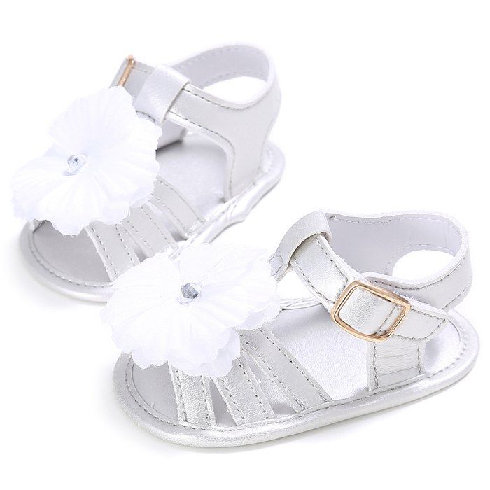 

912 Baby Casual Soft Sole Girls Flower Decoration Anti-slip Toddler Shoes for 0 - 1 Years Old, Silver