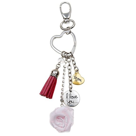 3D spécial modèle de simulation amour coeur en forme de rose porte-clé cadeau de mère porte-clé - Argent 