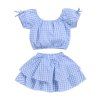 TDE031 Round Neck Short-sleeved Shirt + Pleated Skirt - Bleu Poudre 0-1YEARS（80）