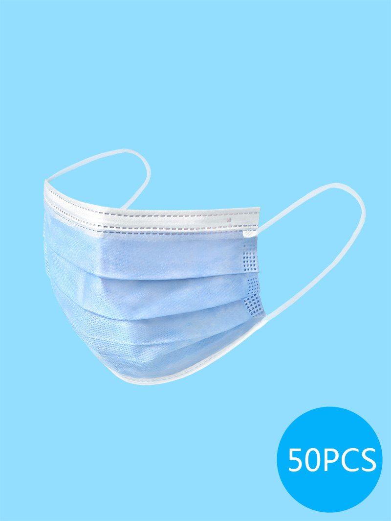 

50PCS Disposable Isolation Face Mask with FDA and CE Certification Activated Carbon Bacteria Proof Masks, Deep sky blue