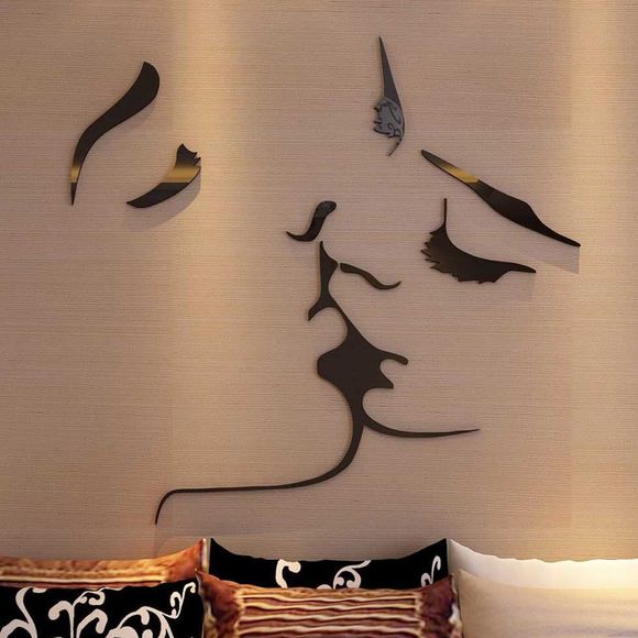 Autocollant Mural Acrylique 3D à Motif de Couple S'embrassant pour Décoration de Chambre Chevet - Noir 57 X 55CM