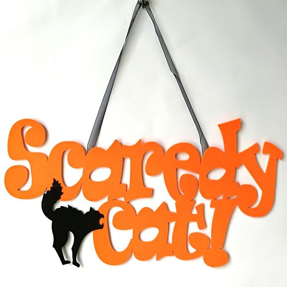 JM00399 Pendentif de Porte de Thème de Chat Effrayant de Décoration d'Halloween Intérieure Extérieure Ornement Mural en Tissus Non-tissé pour Maison Bureau Fête - Orange Foncé 