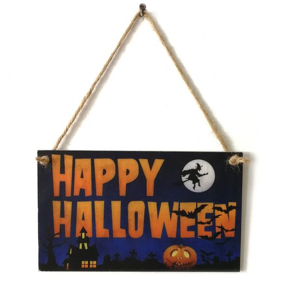 JM00962 Panneau Suspendu à Motif de Scène d'Halloween en Bois pour Décoration - multicolor 