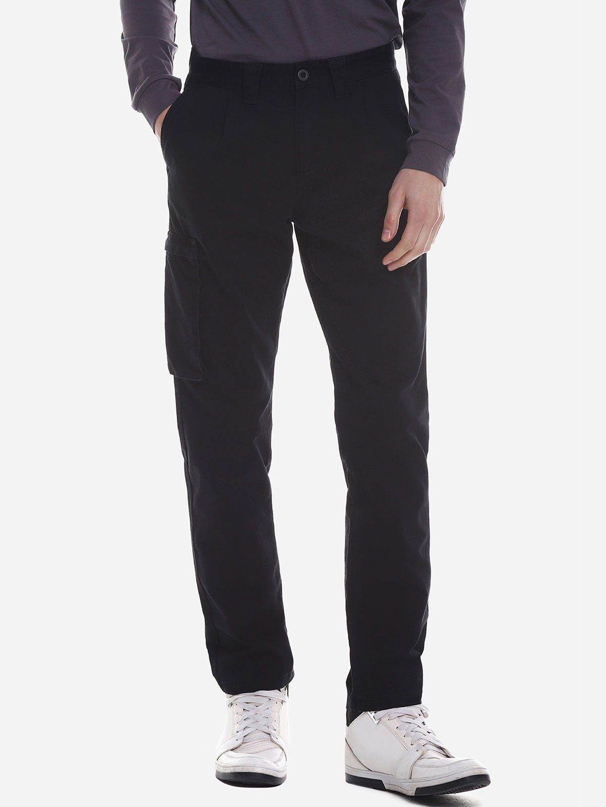 

ZANSTYLE Men Side Pocket Belted Pants, Black