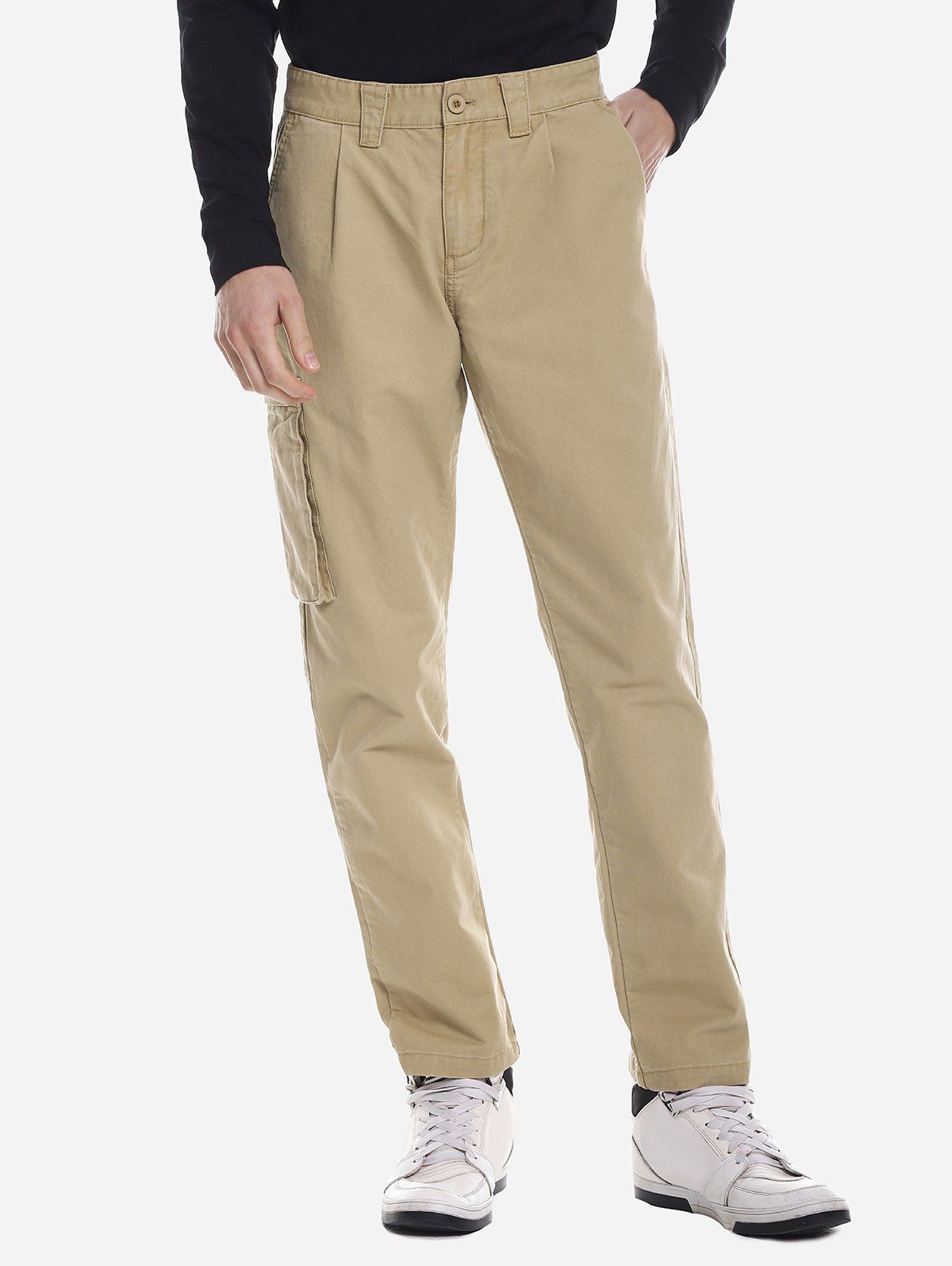 

ZANSTYLE Men Side Pocket Belted Pants, Khaki