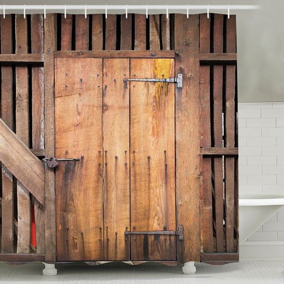 Porte en bois Vintage Imprimer Polyester Tissu Rideau de douche - Brun Légère 150CM*180CM