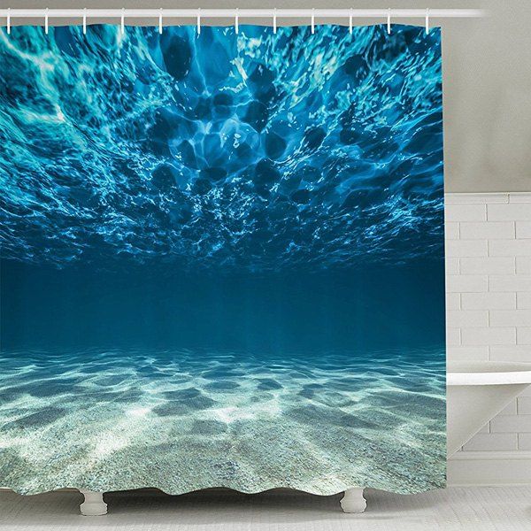 

Sea World Print Waterproof Mildew Resistant Fabric Shower Curtain, Lake blue