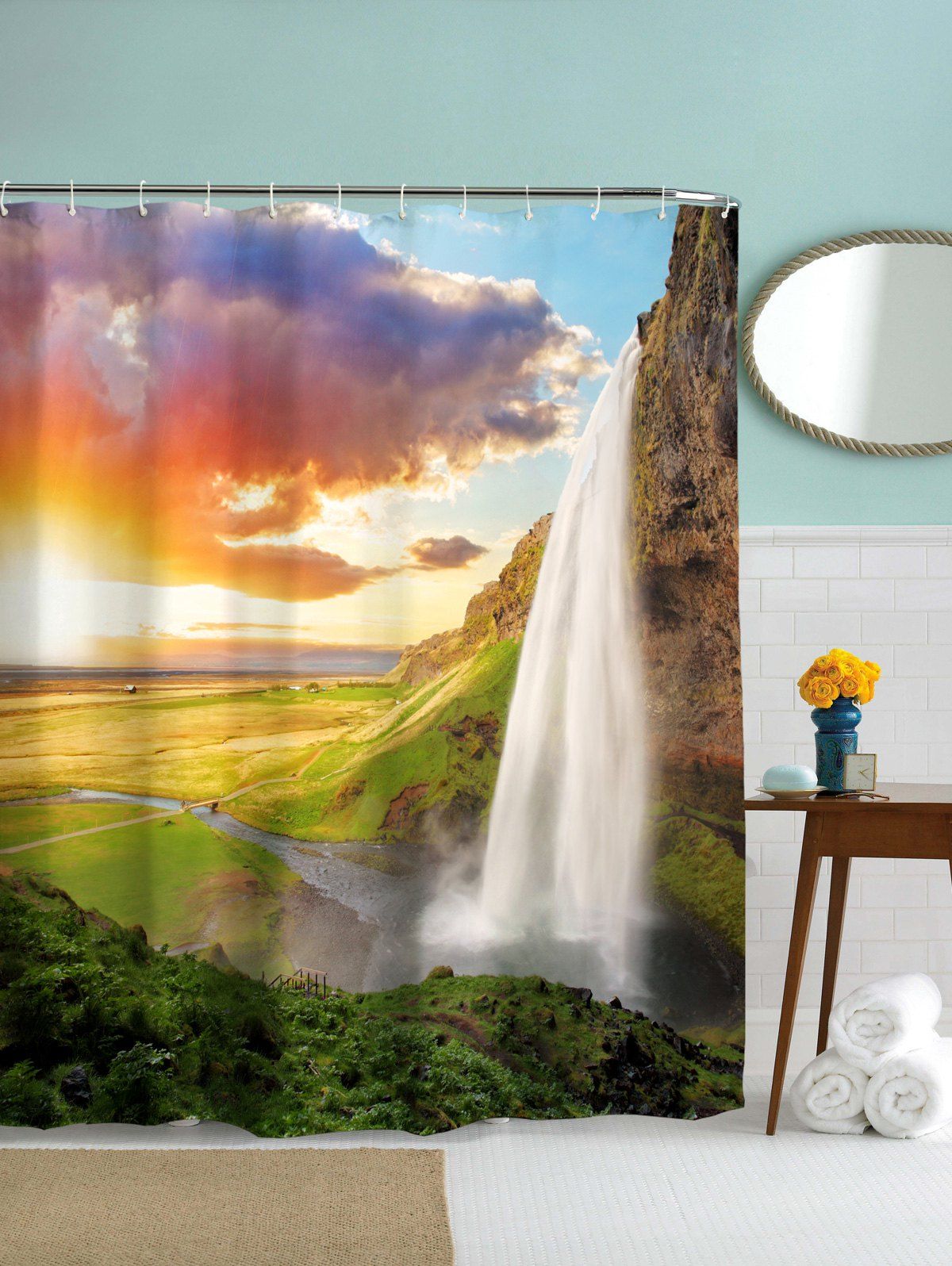 

Waterproof Mouldproof Falls Print Shower Curtain, Colormix