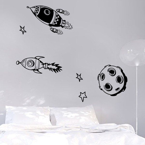 

Cartoon Rocket Pattern Removable Wall Stickers, Black